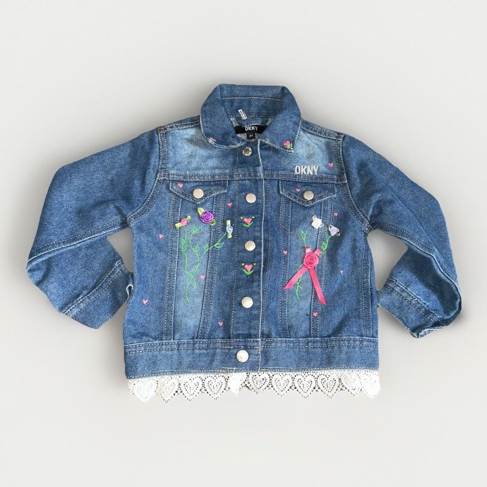 DKNY Girls Denim Lace Trim Jean jacket Size 3T